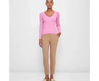 V-Neck Variegated Rib Knit Top - Preview - Pink