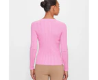 V-Neck Variegated Rib Knit Top - Preview - Pink