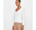 V-Neck Variegated Rib Knit Top - Preview - White