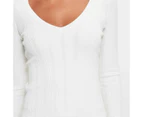 V-Neck Variegated Rib Knit Top - Preview - White