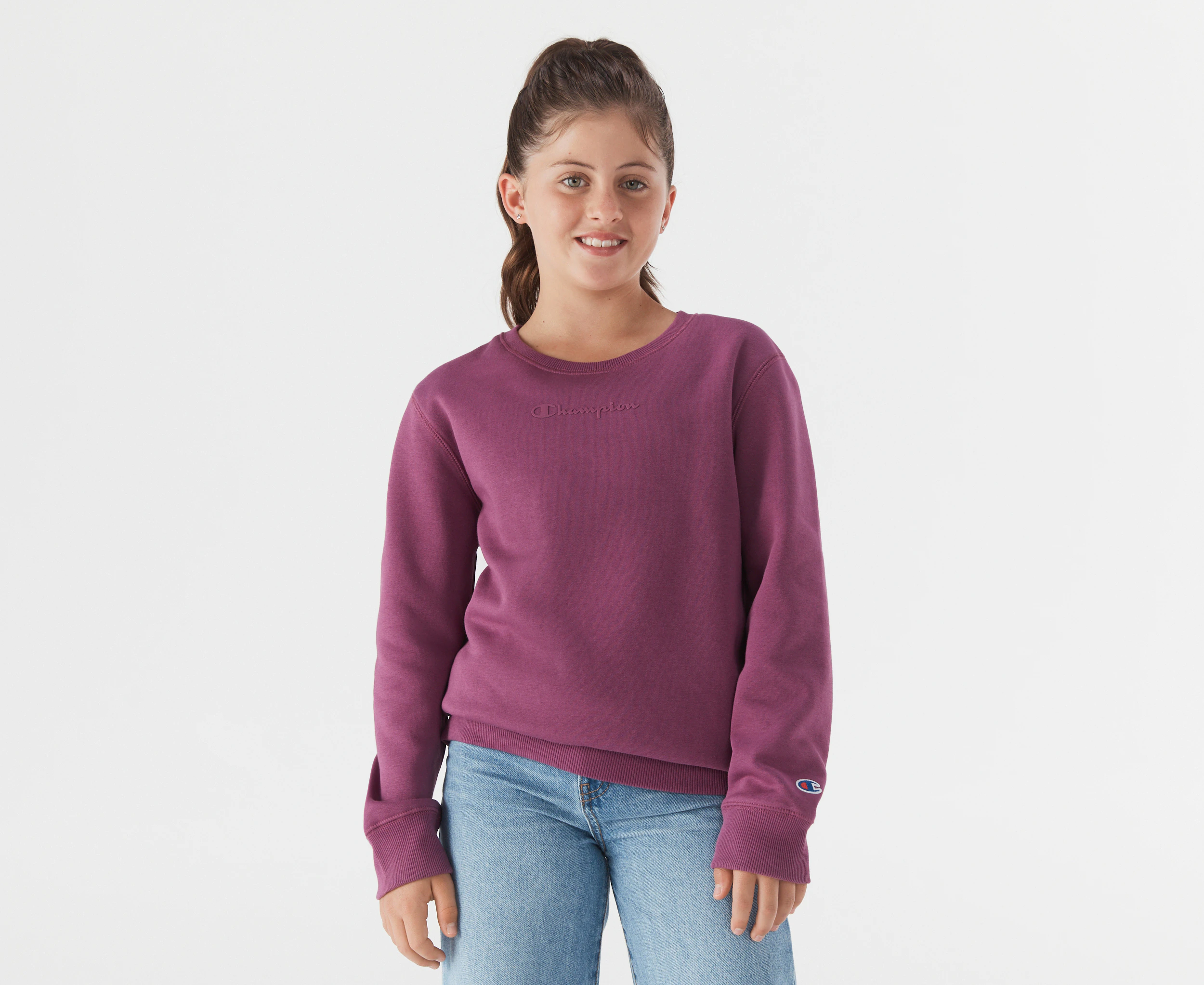 Champion Youth Girls' Script Crew Sweatshirt -Bruised Berry