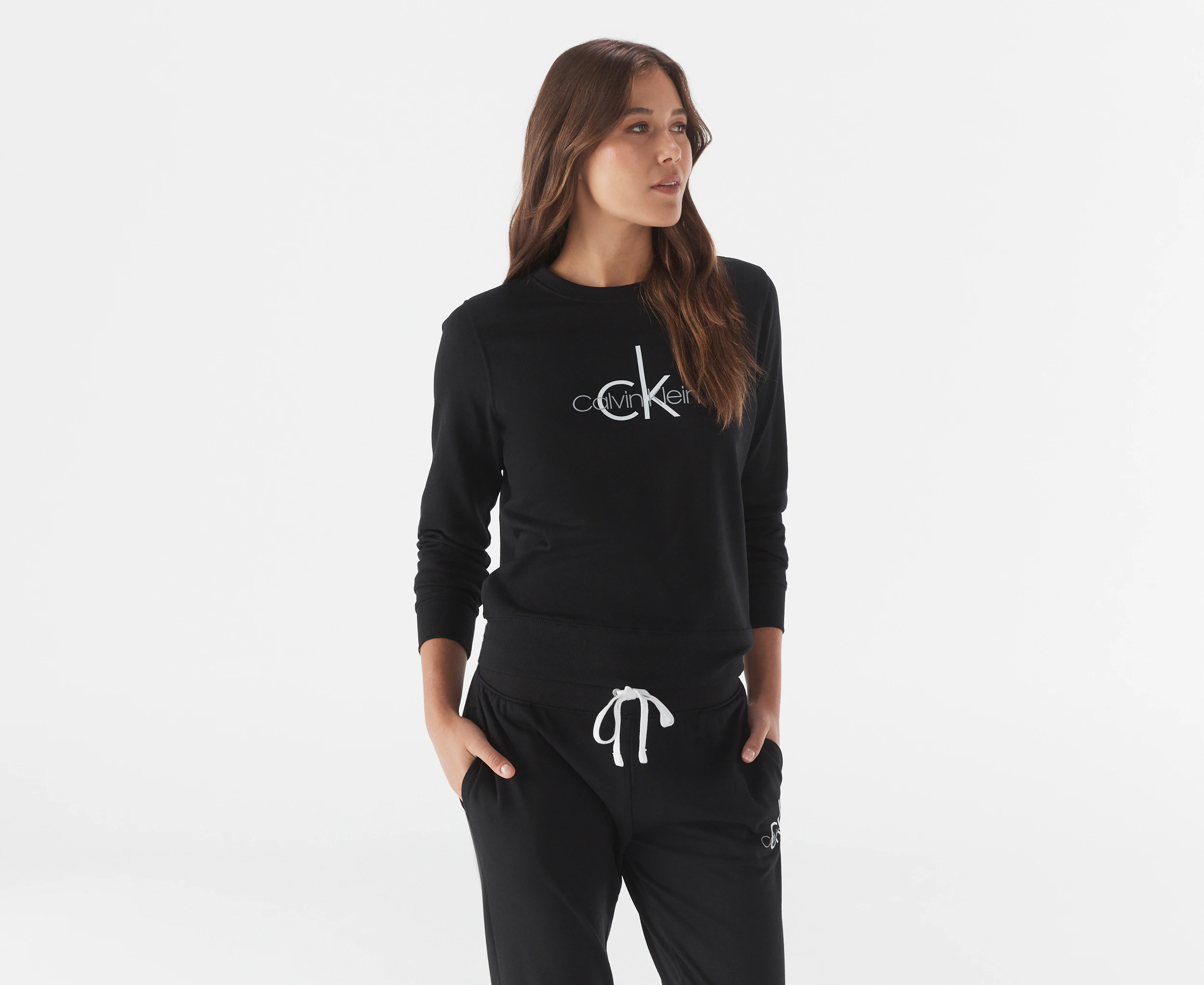 Calvin Klein Women's Logo Lounge Refresh Long Sleeve Crewneck Sweatshirt - Black