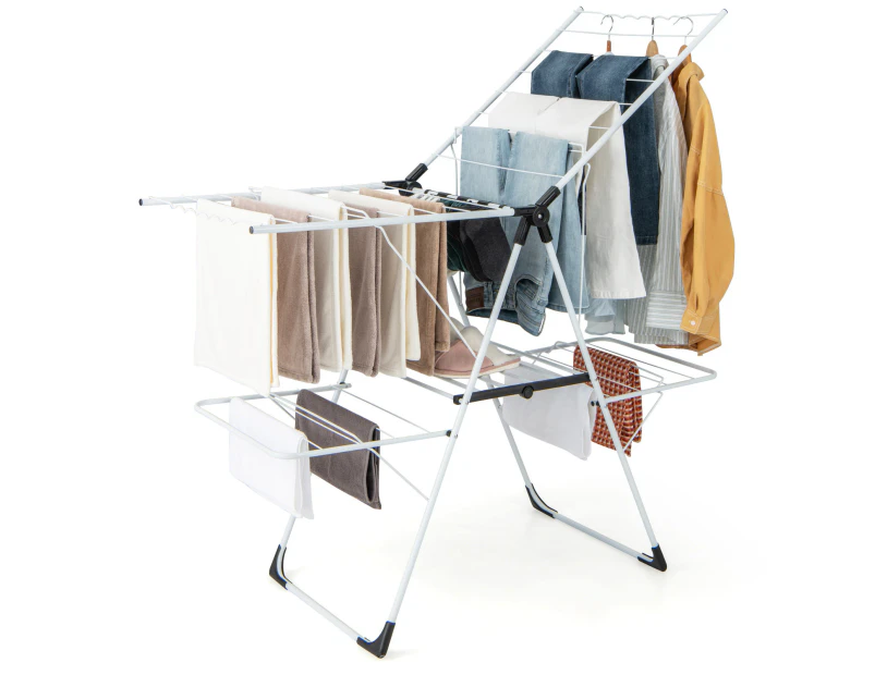 Giantex 2-Level Clothes Drying Rack Folding Clothes Airer Height Adjustable Laundry Drying Stand w/Drying Rails & Sock Clips