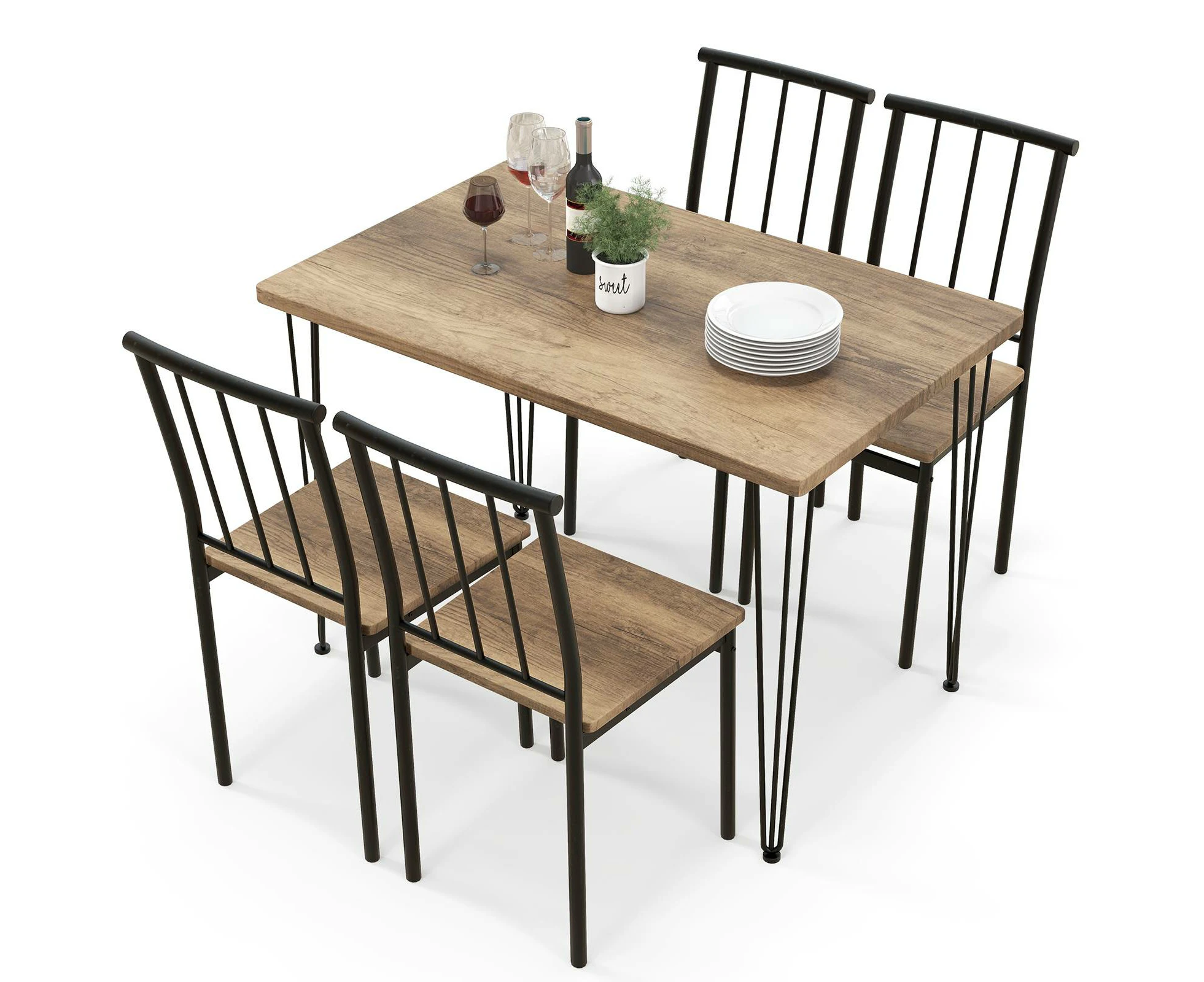 Giantex 5PCS Dining Table Set Dining Room Table & 4 Chairs w/Metal Frame Kitchen Table Set Home Restaurant Natural