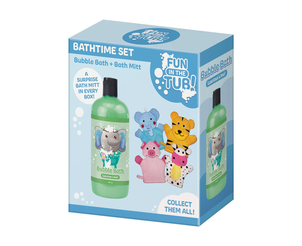 Fun In The Tub 500ml Bubble Bath With Bath Mitt Elephant - Blue