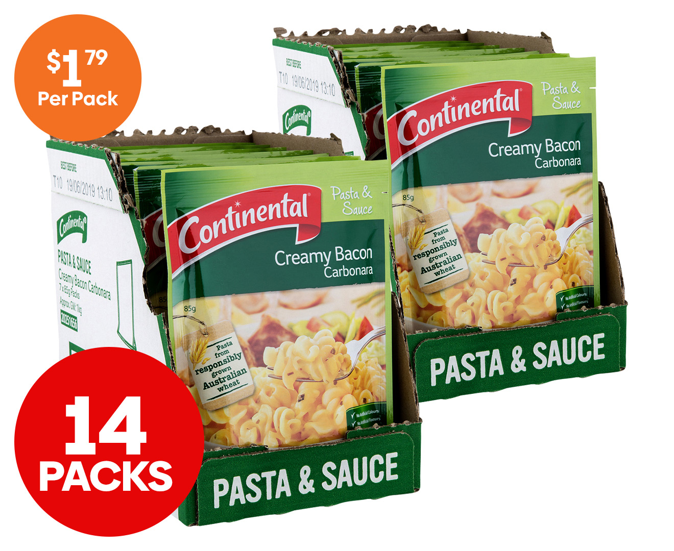 2 x 7pk Continental Pasta & Sauce Creamy Bacon & Carbonara 85g Catch