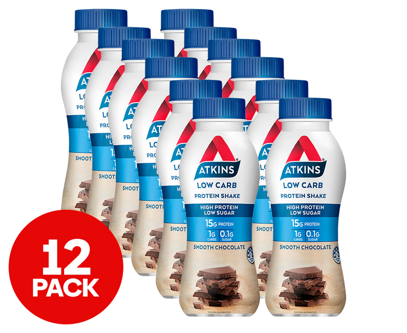 2 x 6pk Atkins Low Carb Protein Shake Smooth Chocolate 330mL