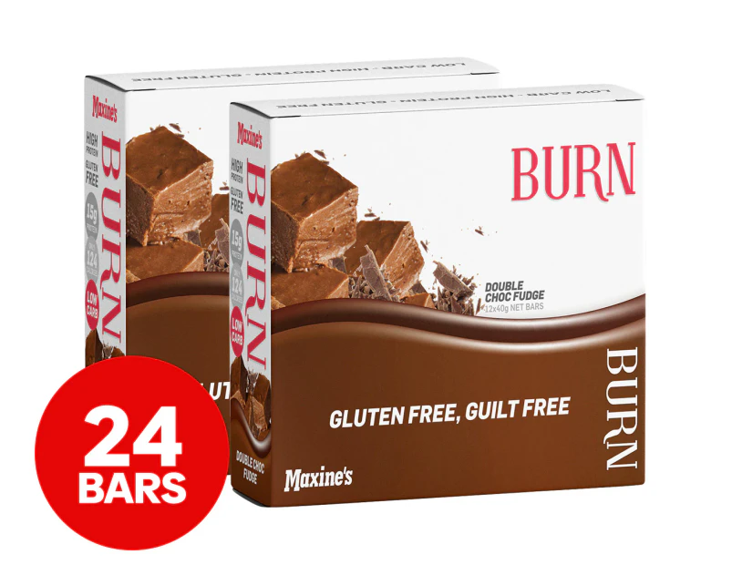 2 x 12pk Maxine's Burn Protein Bars Double Choc Fudge 40g