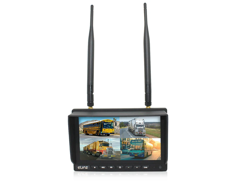 Elinz 4CH Digital Wireless 7" Quad Monitor Splitscreen DVR 12V 24V 2.4GHz