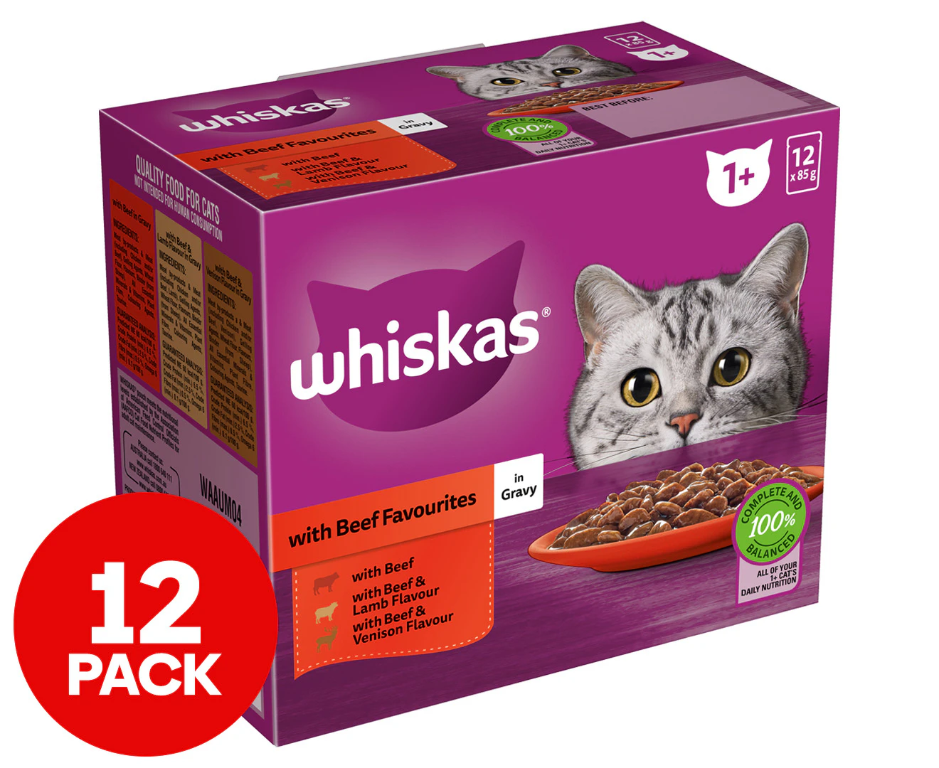 Whiskas Beef in Gravy Variety Adult Wet Cat Food 12x85g