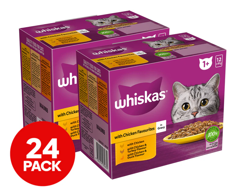 2 x 12pk Whiskas Adult Wet Cat Food w/ Chicken Favourites in Gravy 85g