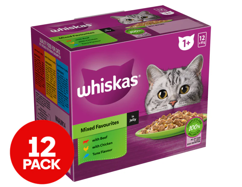 12 x Whiskas 1+ Years Cat Food Mixed Favourites in Jelly 85g