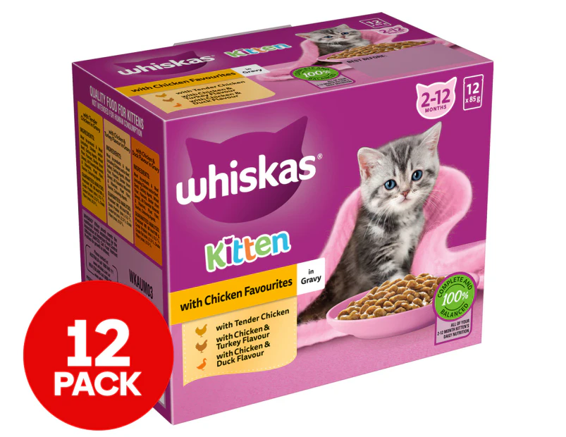 12 x Whiskas Kitten Wet Cat Food with Chicken Favourites in Gravy 85g