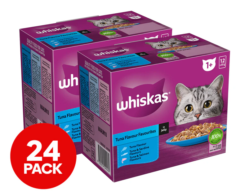 2 x 12pk Whiskas 1+ Years Cat Food Tuna Flavour Favourites in Jelly 85g