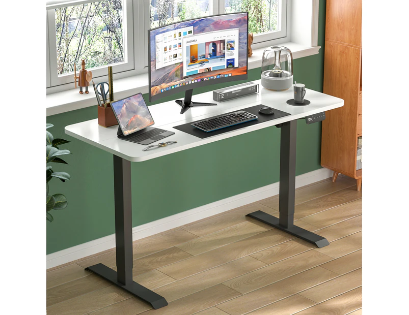 Ufurniture Electric Standing Desk Height Adjustable 140cm Splice Board Black Matte Frame/White Table Top