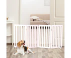 Oppsbuy Pet Gate 203x91x1.8cm Retractable Fence Barrier Safety Wooden Security Door 4 Panel