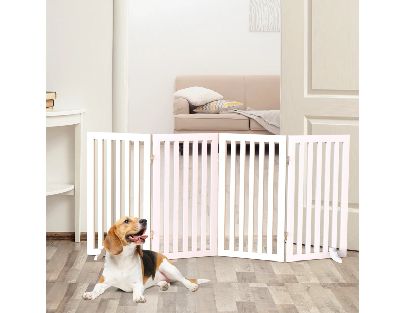 Oppsbuy Pet Gate 203x91x1.8cm Retractable Fence Barrier Safety Wooden Security Door 4 Panel