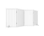 Oppsbuy Pet Gate 203x91x1.8cm Retractable Fence Barrier Safety Wooden Security Door 4 Panel