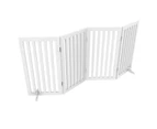 Oppsbuy Pet Gate 203x91x1.8cm Retractable Fence Barrier Safety Wooden Security Door 4 Panel