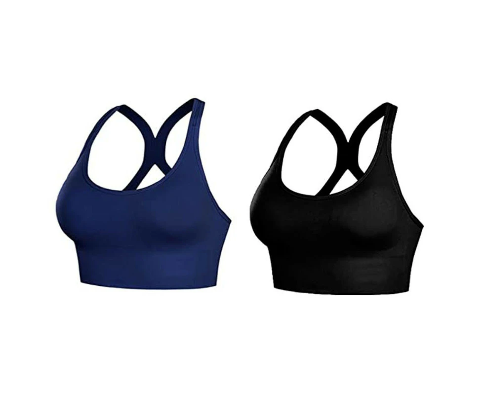 Seamless Racerback Sports Bra With Back Buckle - 2packs - 1x Black & 1x Navy