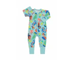Unisex Baby & Toddler 2 x Bonds Baby 2-Way Zip Wondersuit Coverall Jellyfish Frenzy Mint Cotton/Elastane - Jellyfish Frenzy Mint