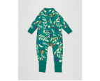 Unisex Baby & Toddler 2 x Bonds Baby 2-Way Zip Wondersuit Coverall Green With Beetles Cotton/Elastane - Green with Beetles