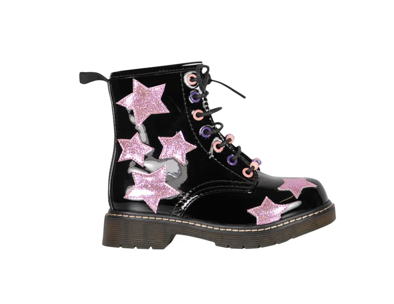 Raina Vybe Junior Lace Up Boot Girl's - BlackPatentMulti