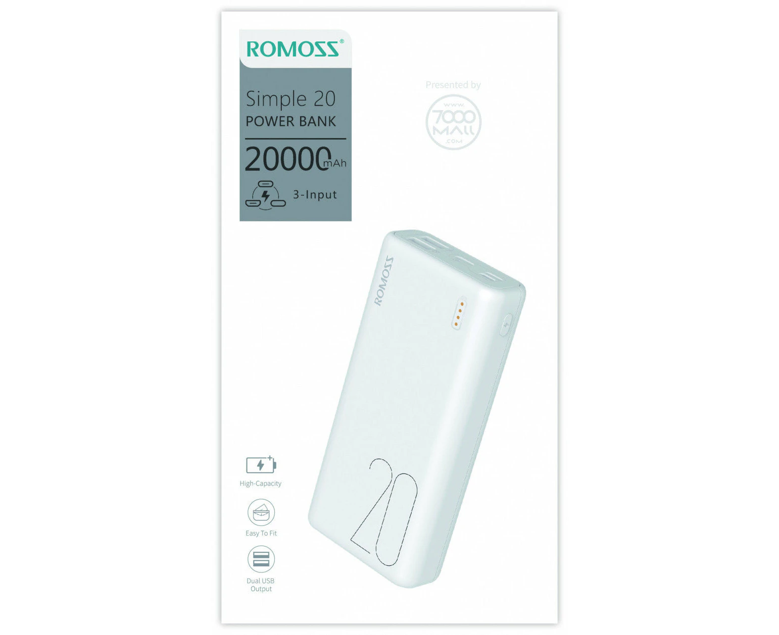 Romoss Simple20 20000mAh Super Fast Charge Power Bank-White