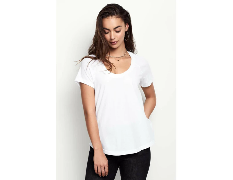 3 x Bonds Womens Scoop Neck Tee T-Shirt Top Cotton White Cotton/Polyester - White