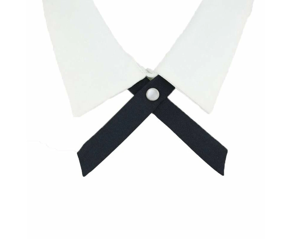 Small Women Criss-Cross Bow Tie School Girl Uniform Solid Adjustable Pre Tied Necktie - Navy Blue