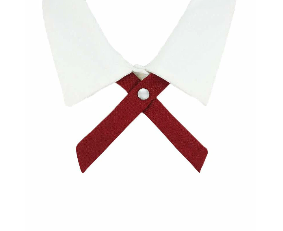 Small Women Criss-Cross Bow Tie School Girl Uniform Solid Adjustable Pre Tied Necktie - Wine Red