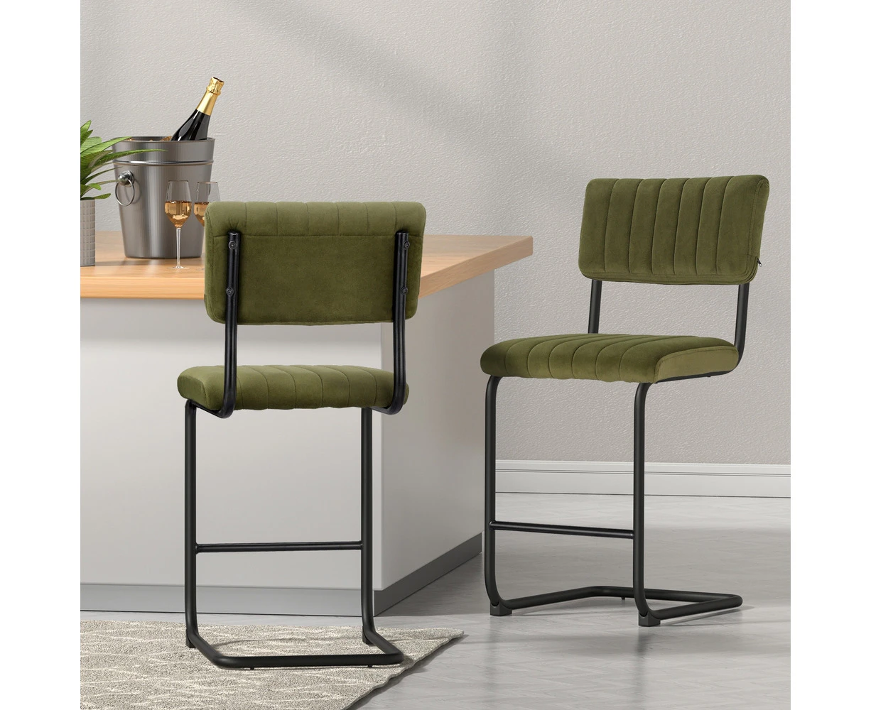 Artiss 2x Bar Stools Velvet Chairs Green