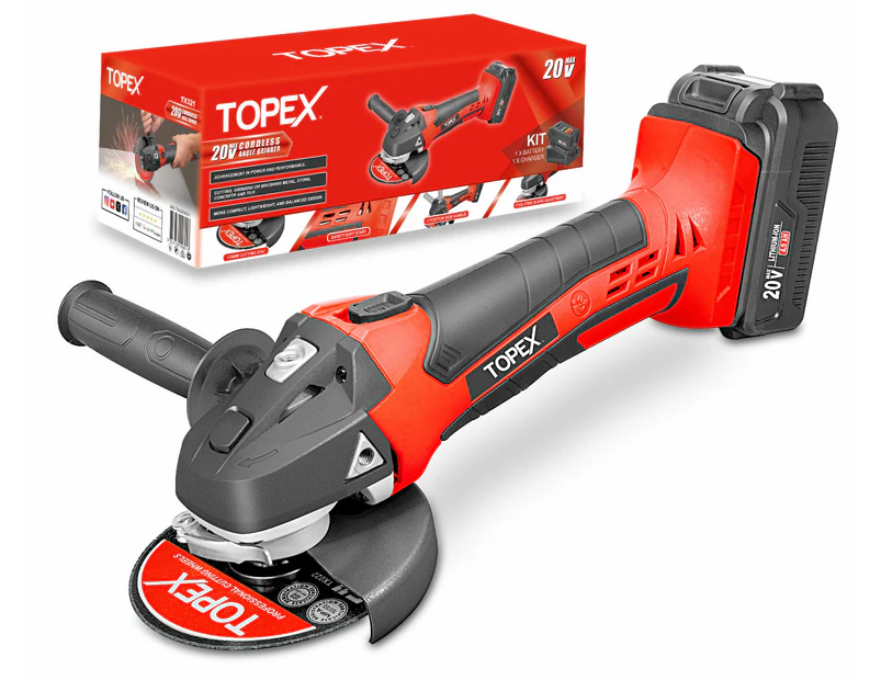 TOPEX 20V Cordless Angle Grinder 125mm Li-ion Grinding Cutting Power Tool