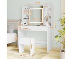 Advwin Dressing Table Stool Set LED Slide Make up Mirror Vanity Desk with Hidden Storage White