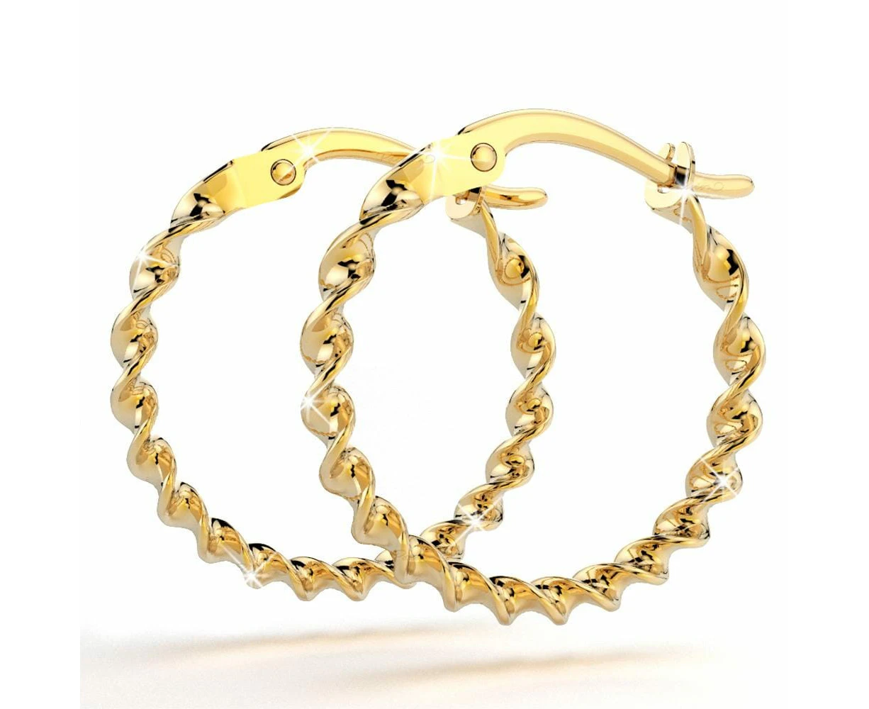 9ct Yellow Gold 15mm Twister Hoop Earrings