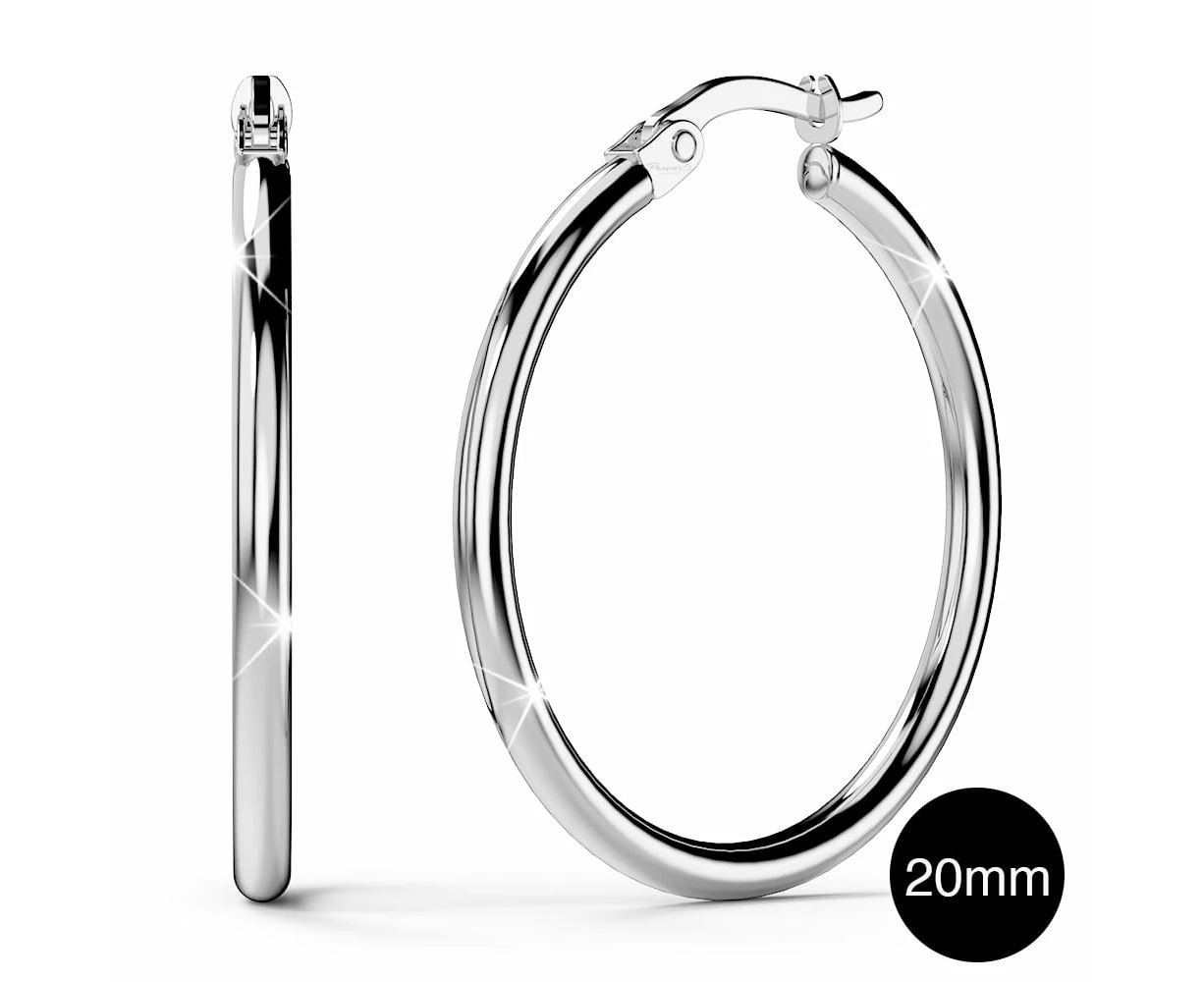 9ct White Gold 20mm Rounded Hoop Earrings