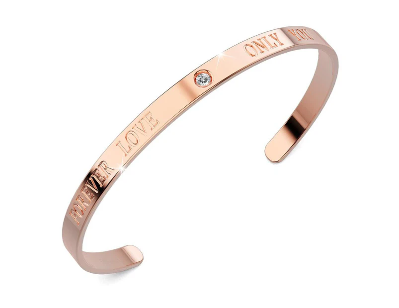 Genuine Single Diamond Set Forever Love Cuff Bangle Rose Gold Titanium