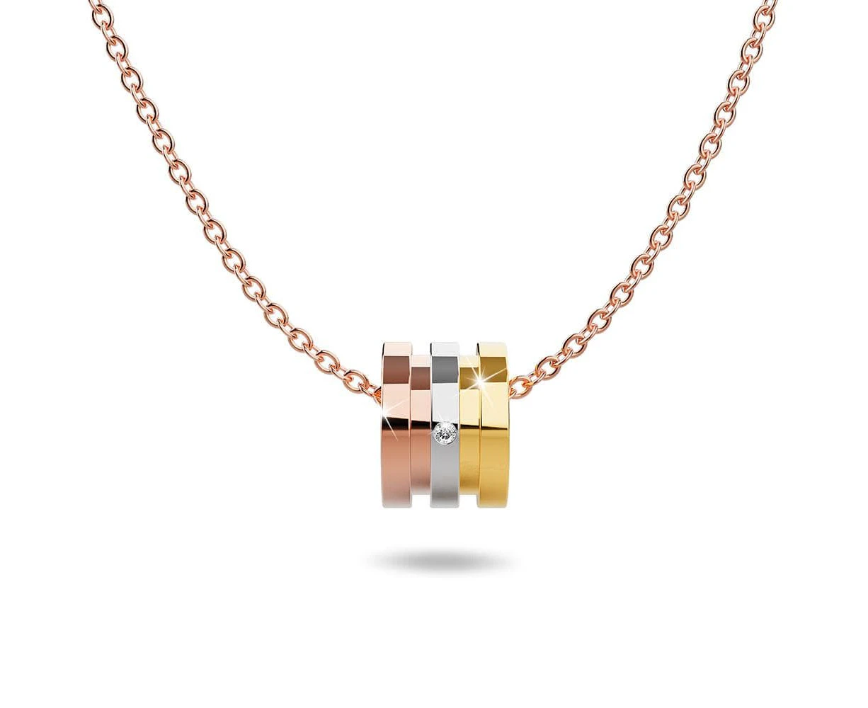 Genuine Single Diamond Set Barrel Slider Pendant Necklace Tri-Tone Gold Titanium