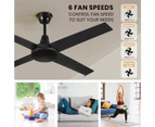 Krear 52" Ceiling Fan Wooden Blades Fans with Remote Control Timer 6 Speed Black For Living Room
