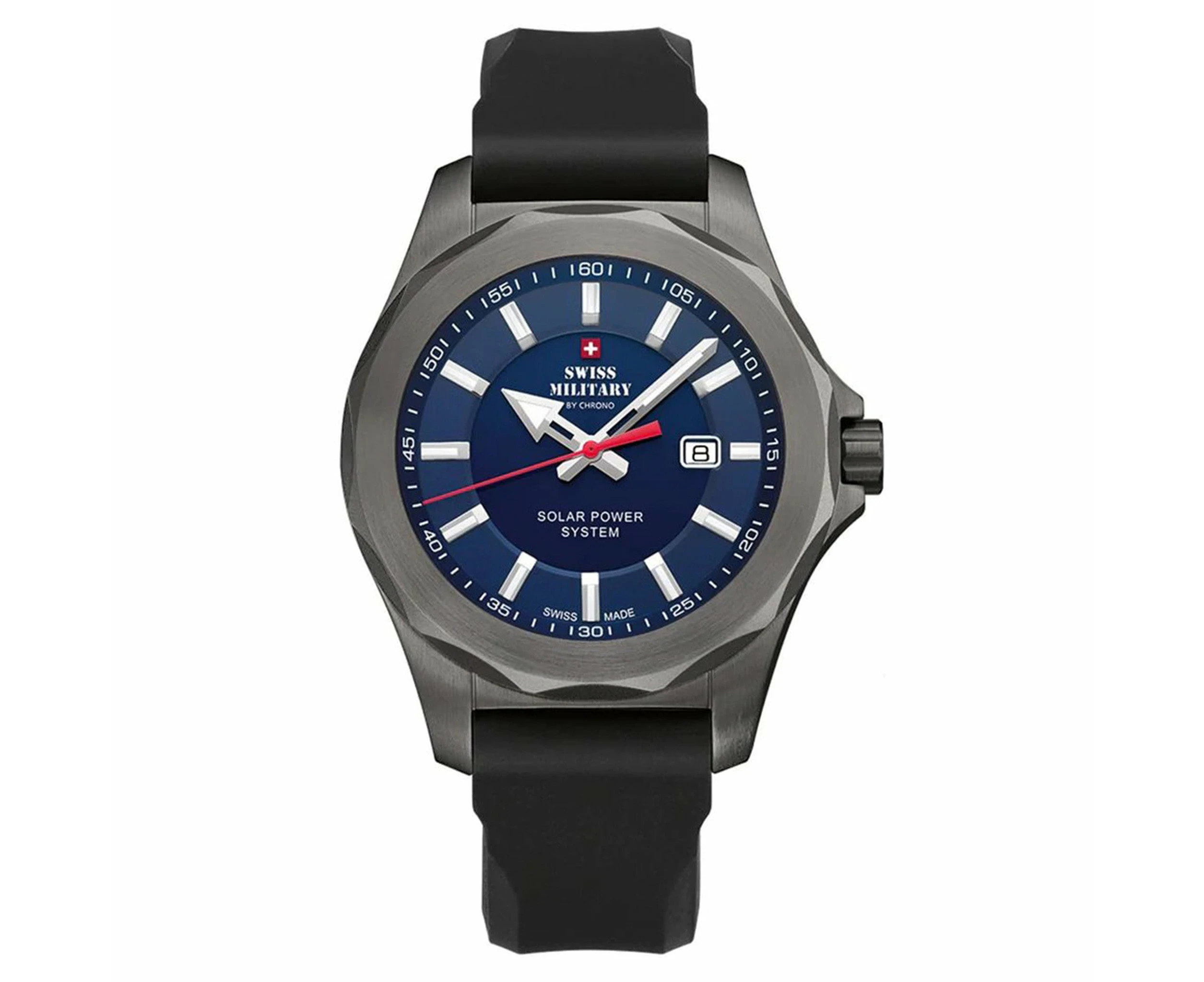 Swiss Military Black Silicone Blue Dial Solar Men's Watch - SMS34073.08