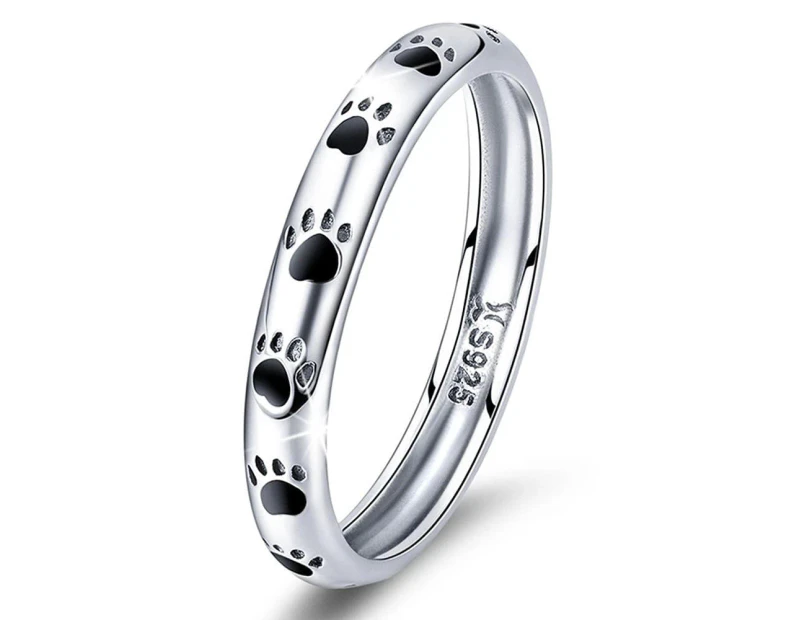 Solid 925 Sterling Silver Animal Pet Paw Print Band Ring