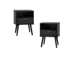 Oikiture 2 X Bedside Tables Side Table w/ Leather Handle Black