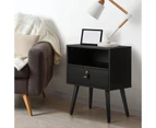 Oikiture 2 X Bedside Tables Side Table w/ Leather Handle Black