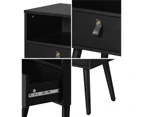 Oikiture 2 X Bedside Tables Side Table w/ Leather Handle Black