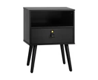 Oikiture 2 X Bedside Tables Side Table w/ Leather Handle Black