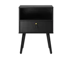 Oikiture 2 X Bedside Tables Side Table w/ Leather Handle Black