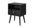 Oikiture 2 X Bedside Tables Side Table w/ Leather Handle Black