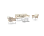 Lismore 3+1+1 Seater Outdoor Aluminium and Rope Lounge Set - Outdoor Aluminium Lounges - White