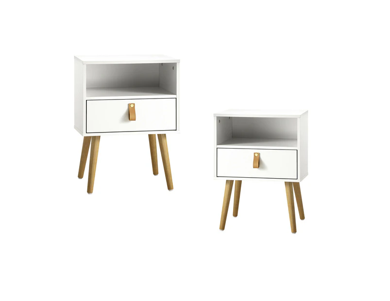 Oikiture 2 X Bedside Tables Side Table w/ Leather Handle White