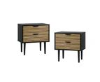 Oikiture 2PCS Bedside Table 2 Drawers Side Table Storage Unit Black